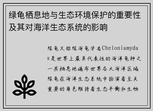 绿龟栖息地与生态环境保护的重要性及其对海洋生态系统的影响